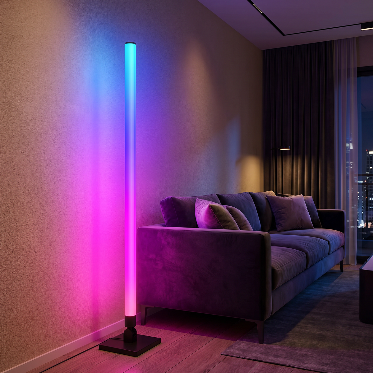 Smart floor lamp in RGB colour mode
