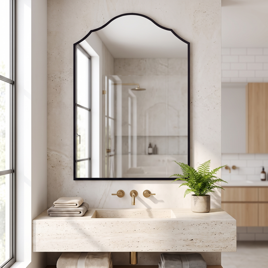 Autdot large arched mirror in a bright modern bathroom