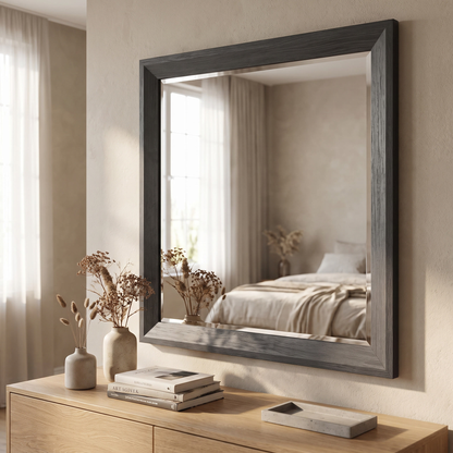 AAZZKANG black wood framed wall mirror above a bedroom dresser