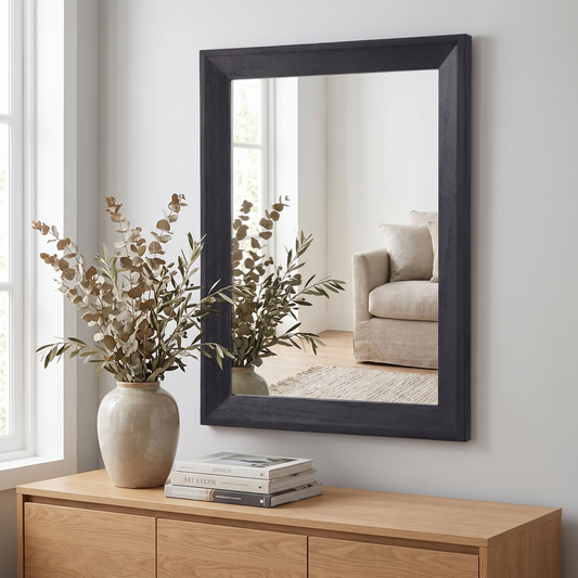 AAZZKANG black wood framed wall mirror in a contemporary living room