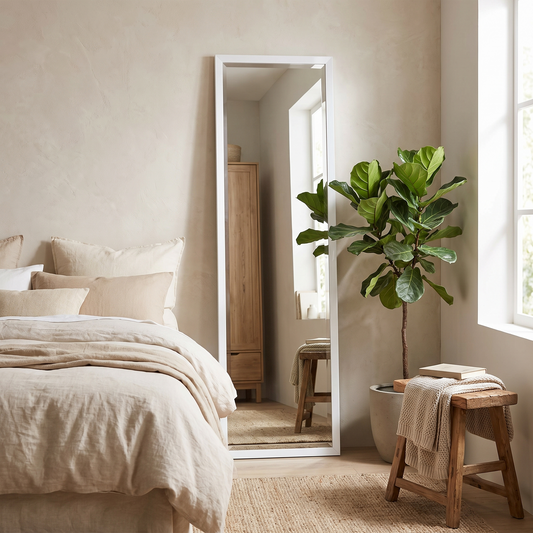 Better Bevel frameless full-length mirror in a modern bedroom