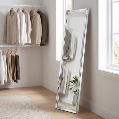 Better Bevel frameless full-length mirror in a dressing room