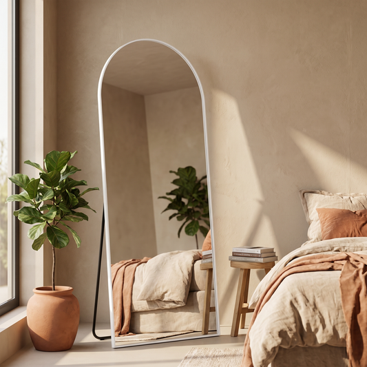 BEAUTYPEAK arch floor mirror in a modern bedroom