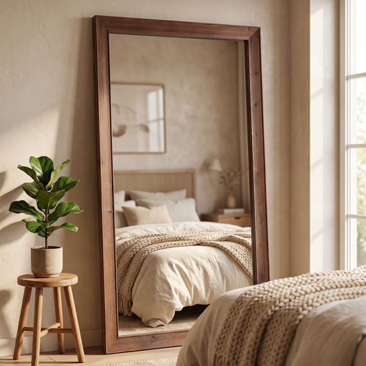 MELOMOIR rustic farmhouse full length mirror in a modern bedroom