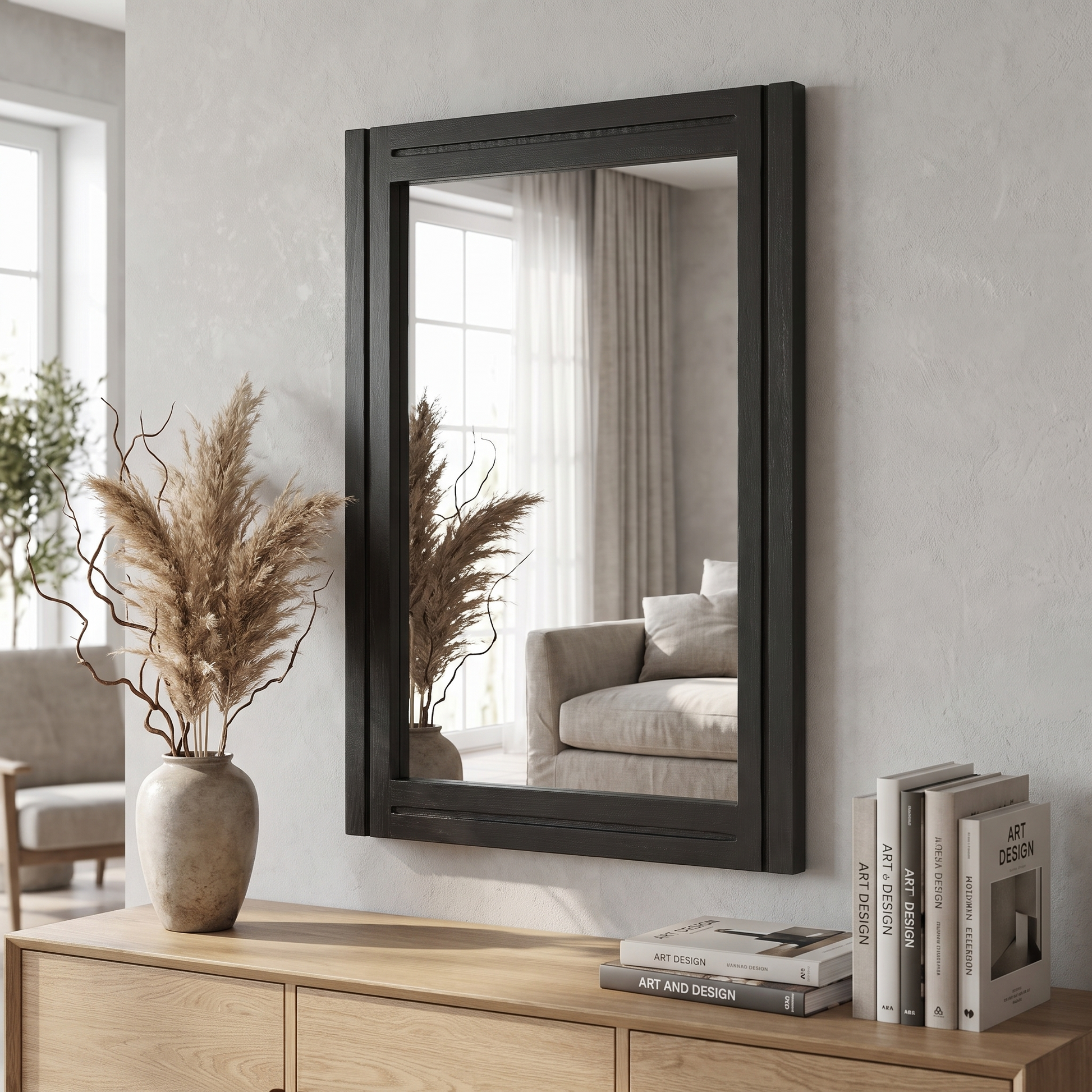 AAZZKANG black wood framed wall mirror in a living room