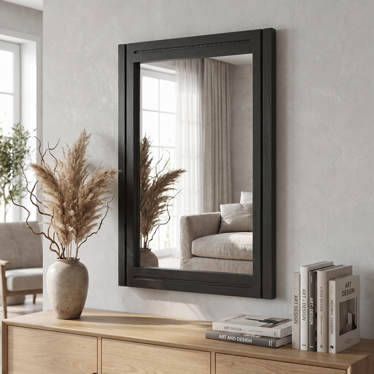 AAZZKANG black wood framed wall mirror in a living room