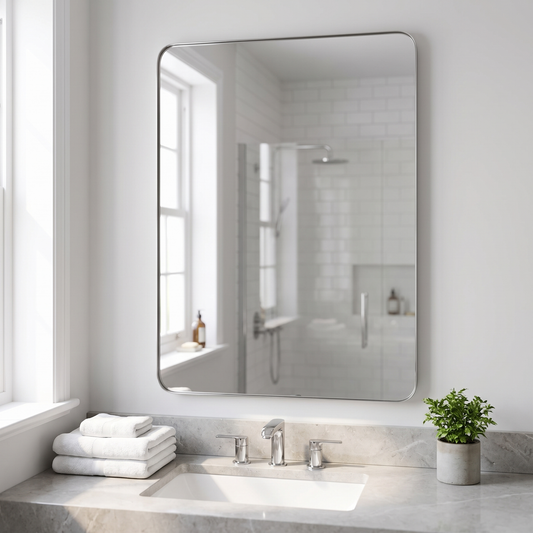 ANDY STAR brushed nickel bathroom mirror above a vanity