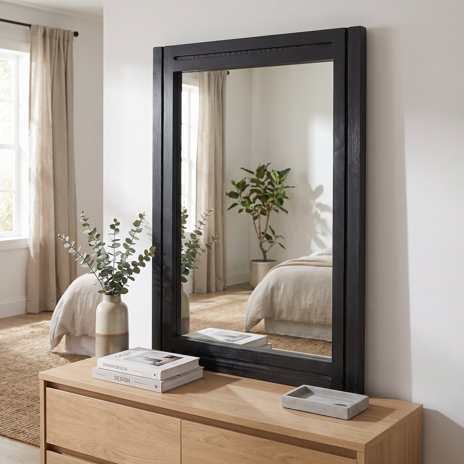 AAZZKANG black wood framed wall mirror above a bedroom dresser