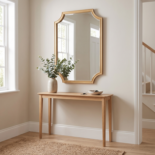 WallBeyond scalloped arch wood frame mirror in a styled entryway