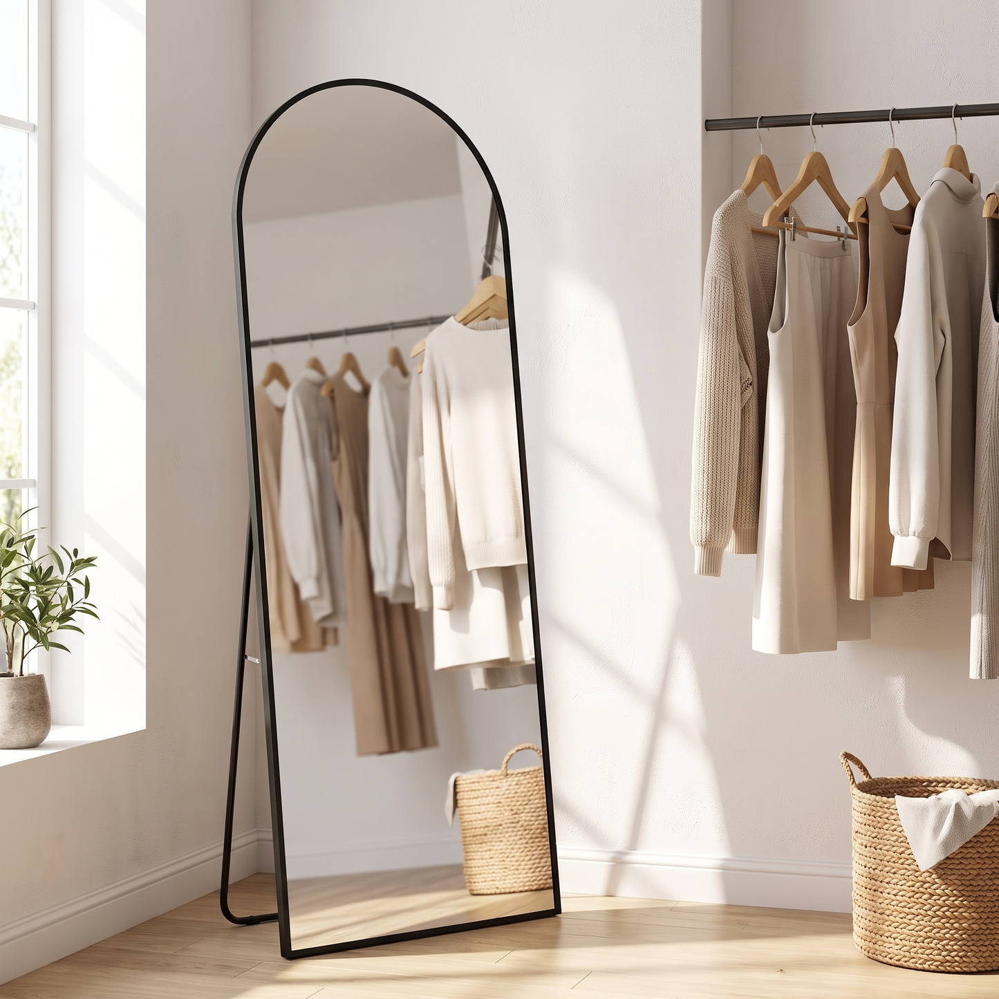 JAWGLOW black arched full length mirror in a dressing room