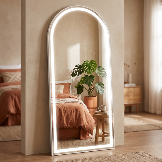 Hasipu LED arch full length mirror in a modern bedroom