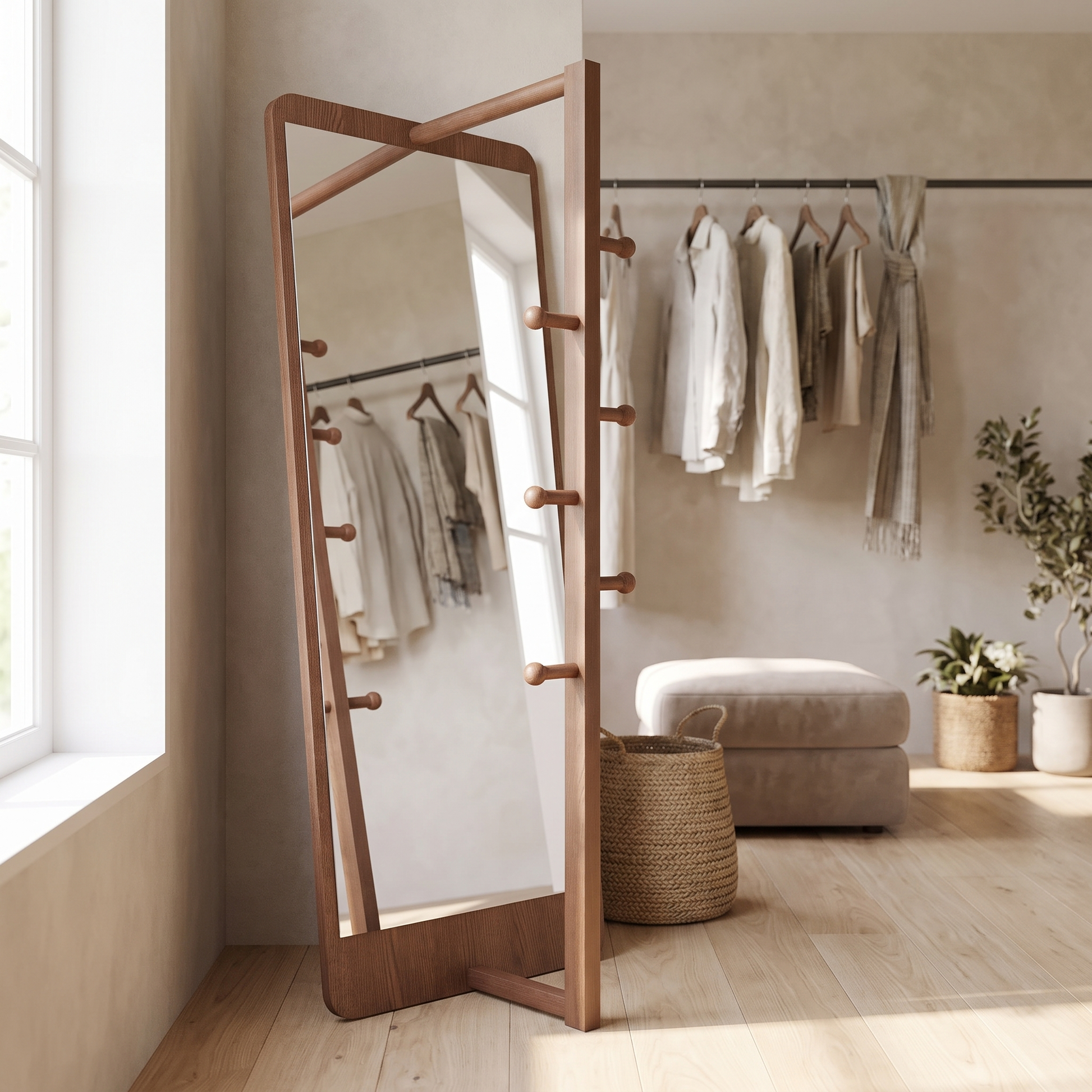 Slim full-length mirror, dressing room angle
