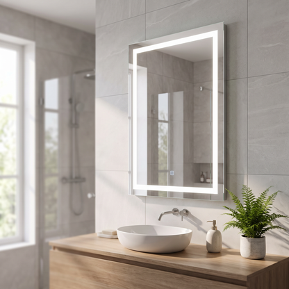 LED bathroom mirror in a contemporary bathroom