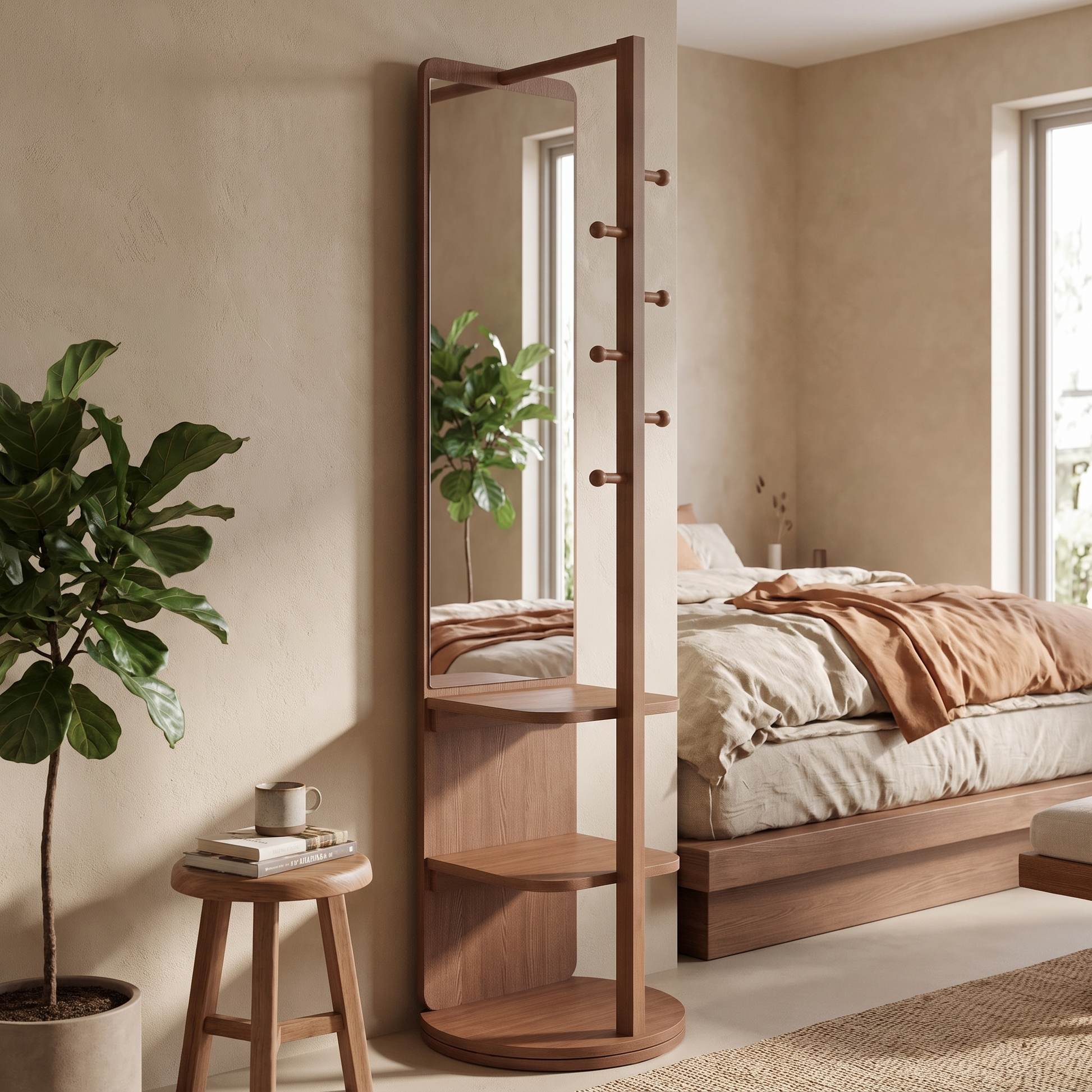 Slim full-length mirror, bedroom context
