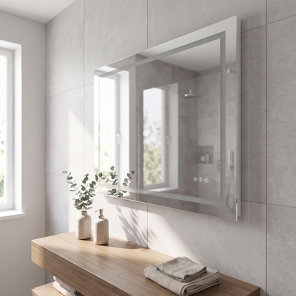 LED bathroom mirror, serene bathroom setting