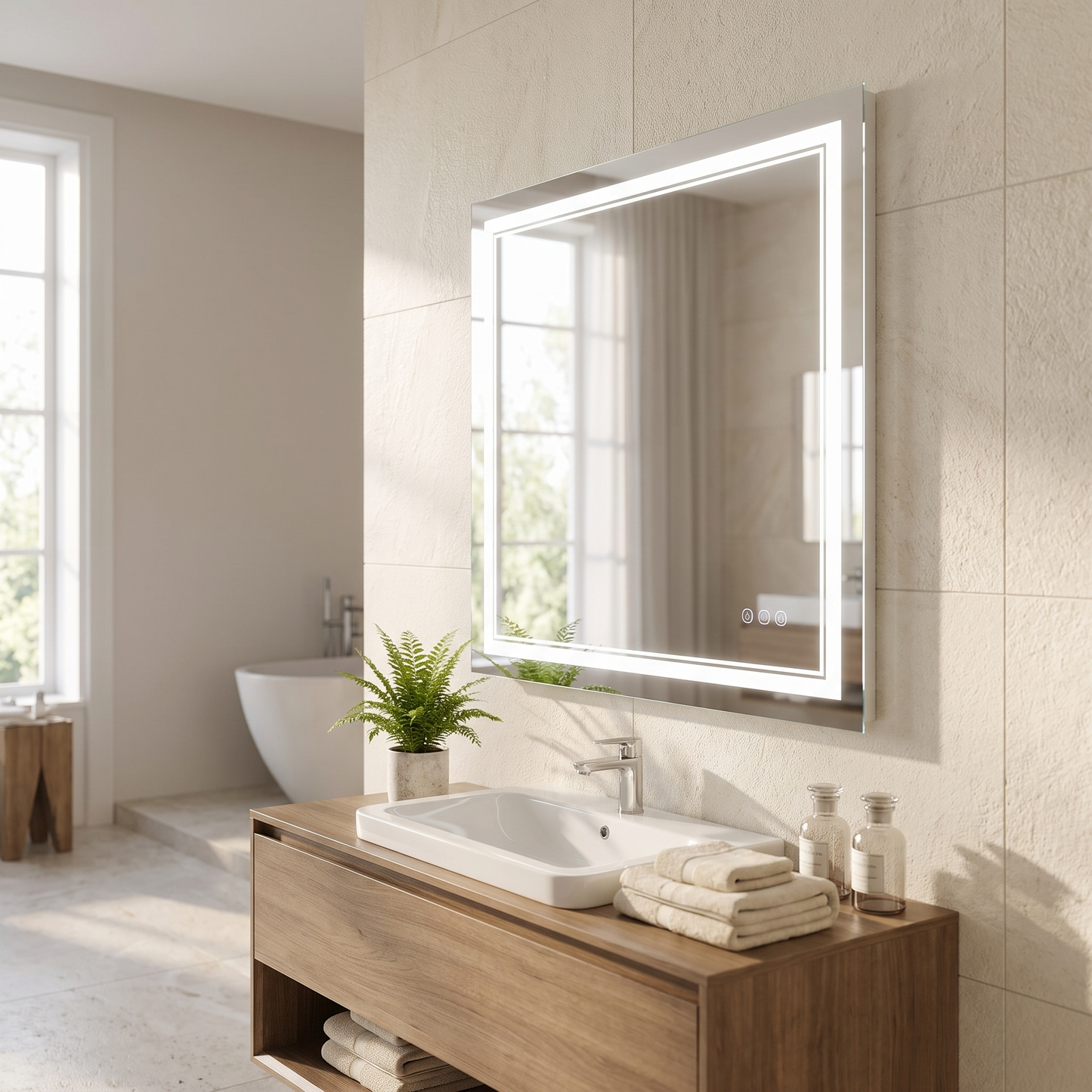 LED bathroom mirror, detail angle