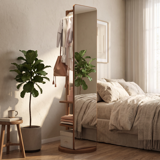 Full-length mirror in a modern bedroom