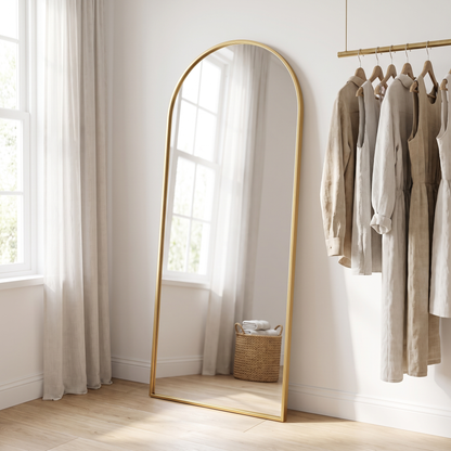 NicBex gold arched full length mirror in a dressing room