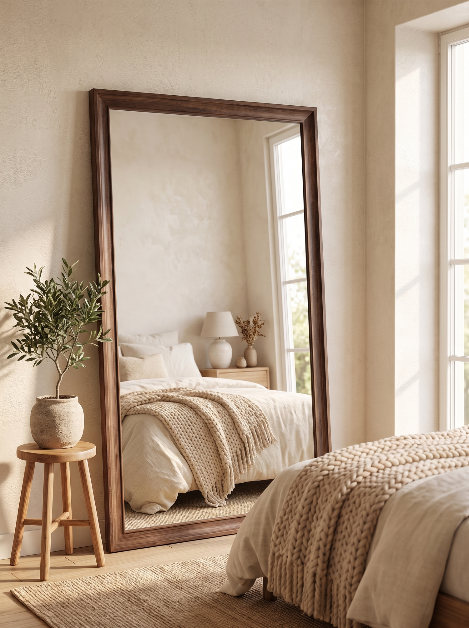 LuxAura Rustic Wood Floor Mirror timber grain detail