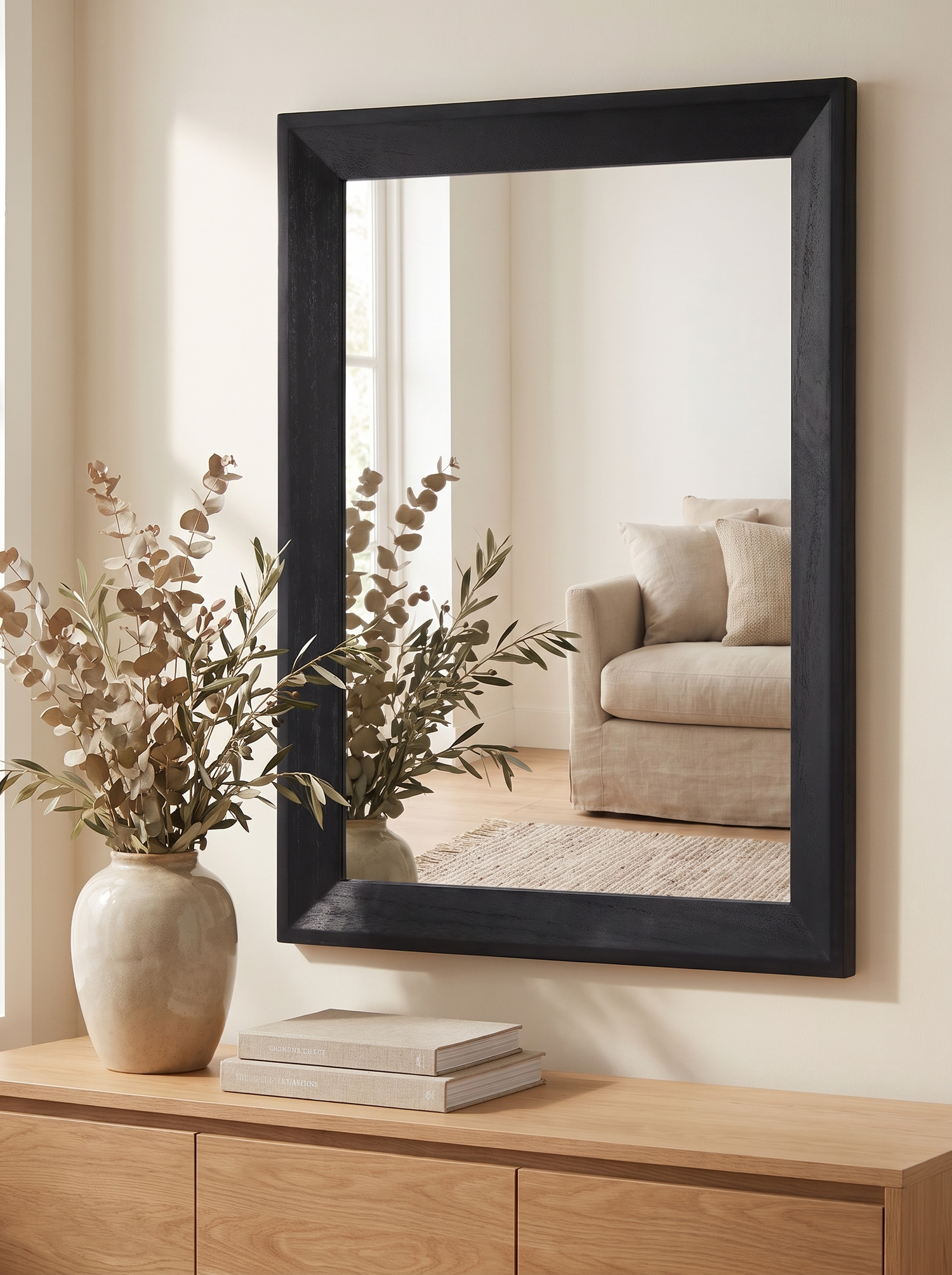 LuxAura Black Wood Framed Wall Mirror slot 2