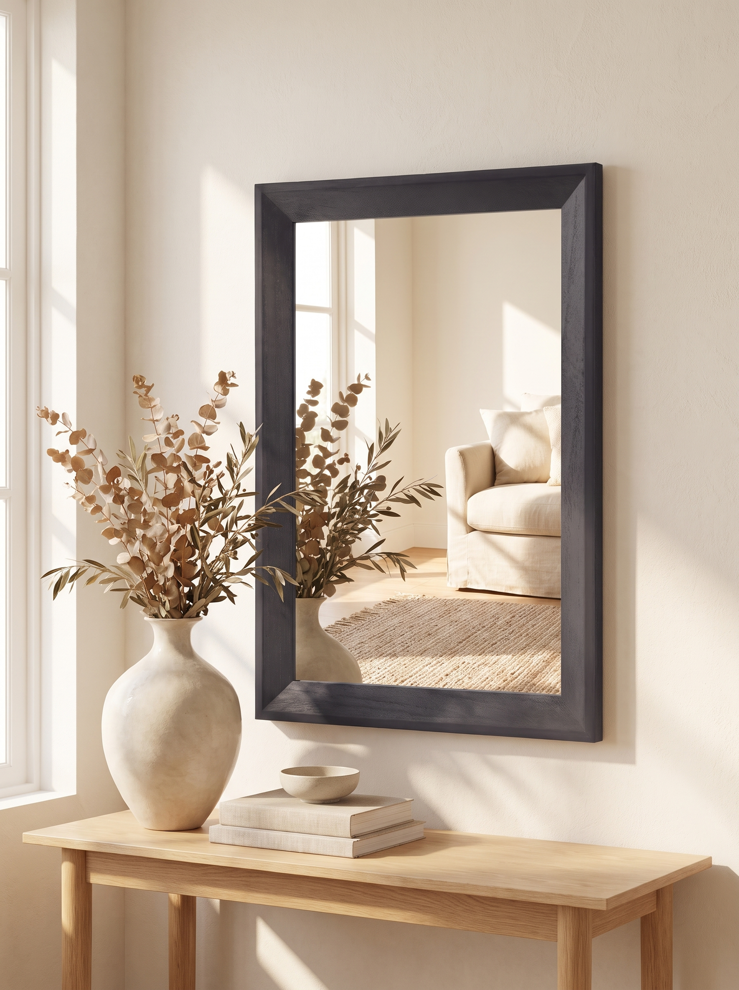 LuxAura Black Wood Framed Wall Mirror slot 1