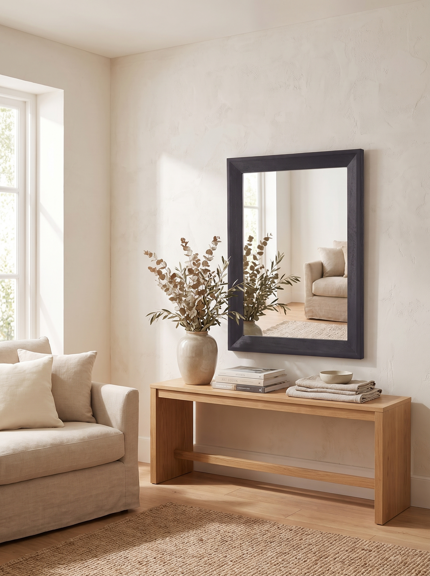 LuxAura Black Wood Framed Wall Mirror slot 3