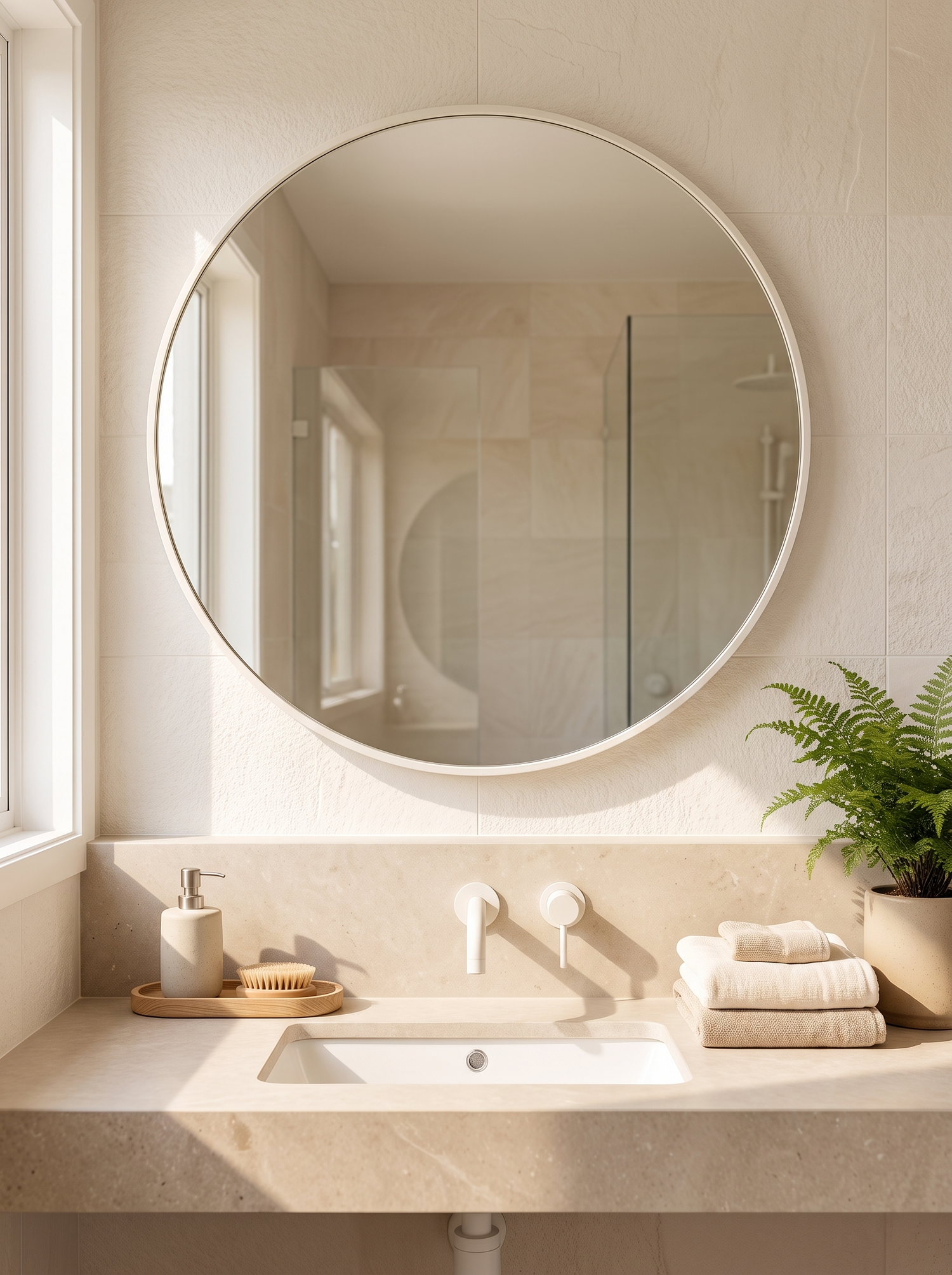 LuxAura Black Round Mirror with black tapware