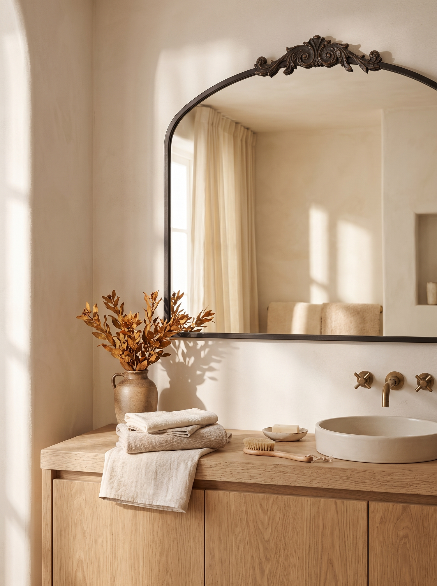 LuxAura Window Arch Mirror on a flat wall
