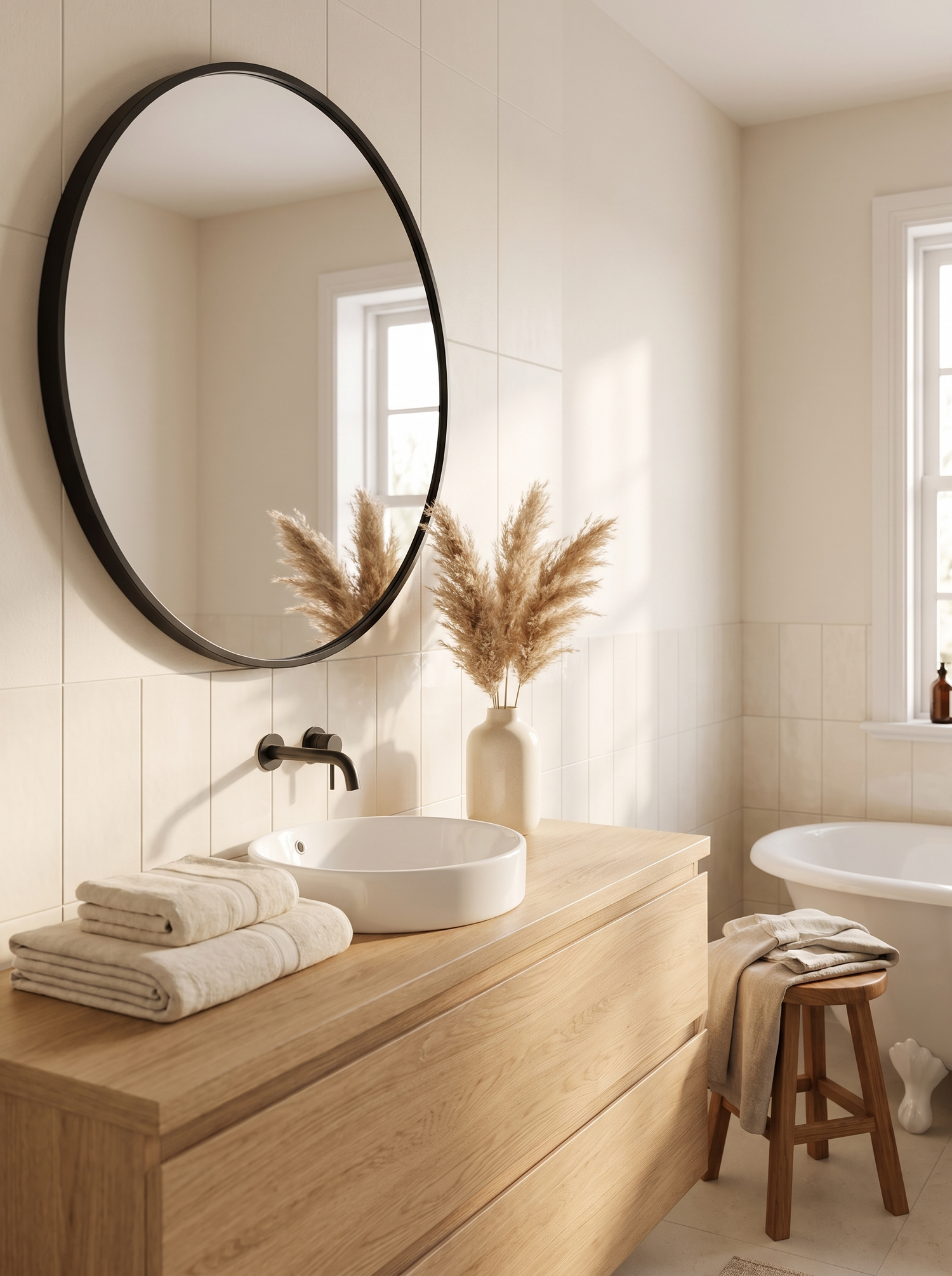 LuxAura Black Round Mirror anti shatter backed glass