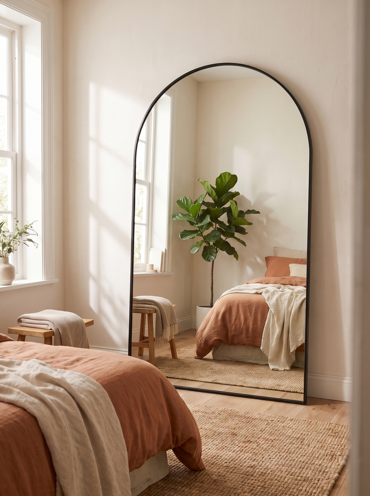LuxAura Arch Full Length Mirror Black wall mounted with clear floor