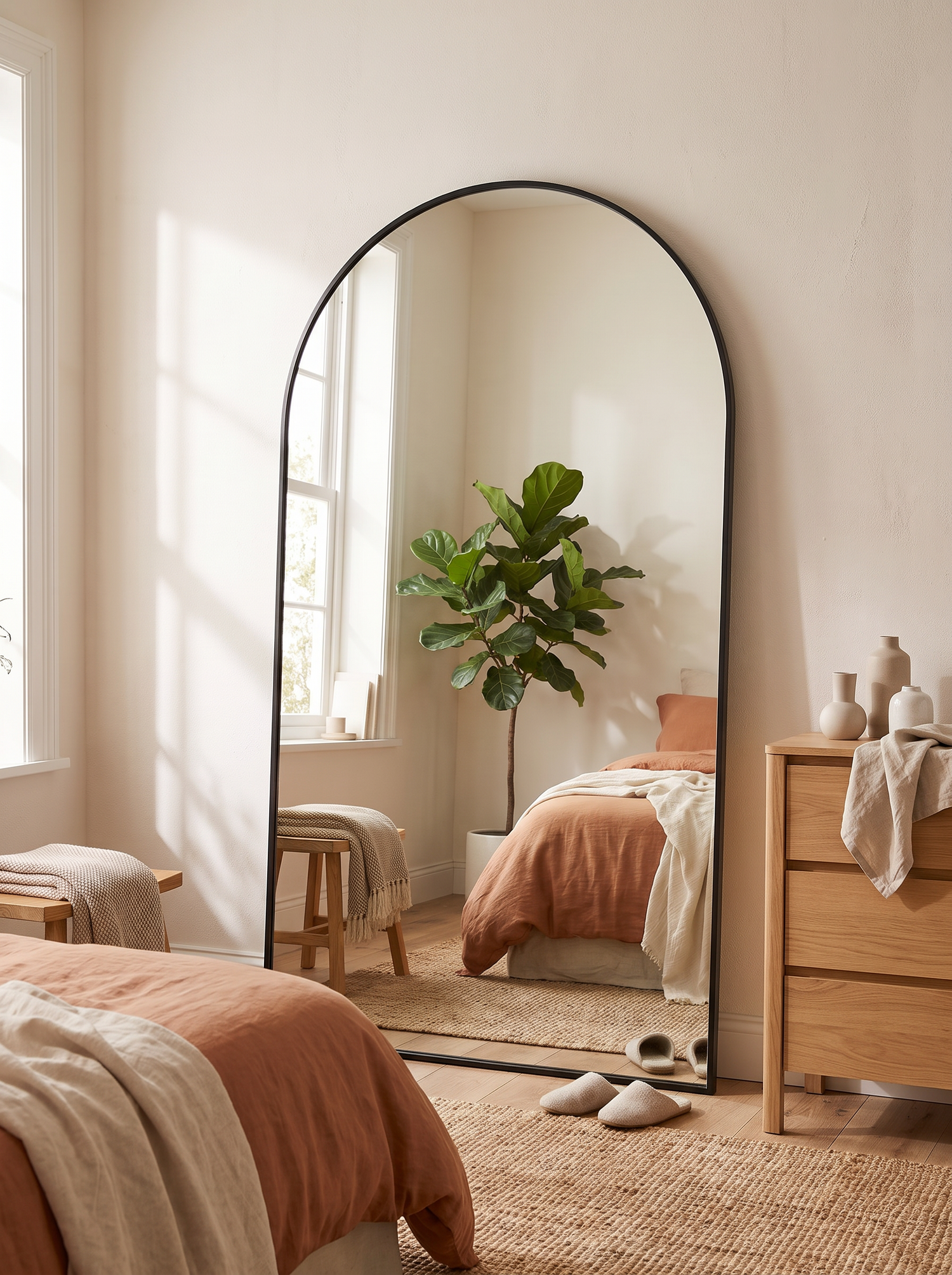 LuxAura Arch Full Length Mirror Black full height reflection