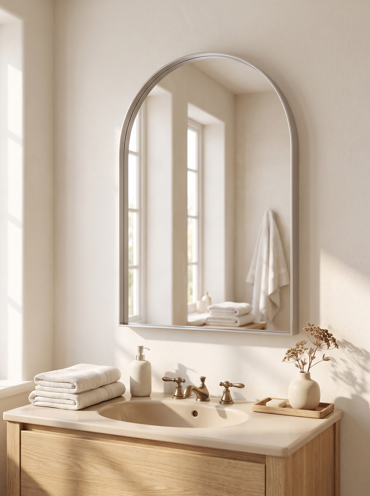 LuxAura Silver Arch Mirror Metal bright silver finish