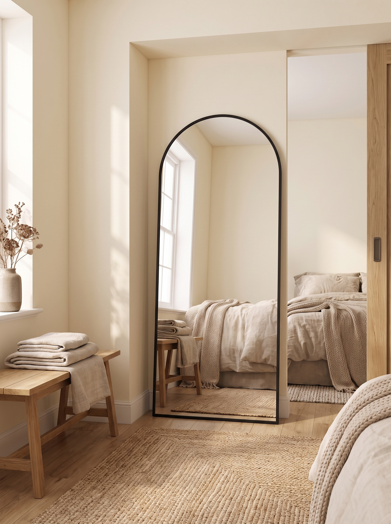 LuxAura Arch Floor Mirror Black doorway width slot1