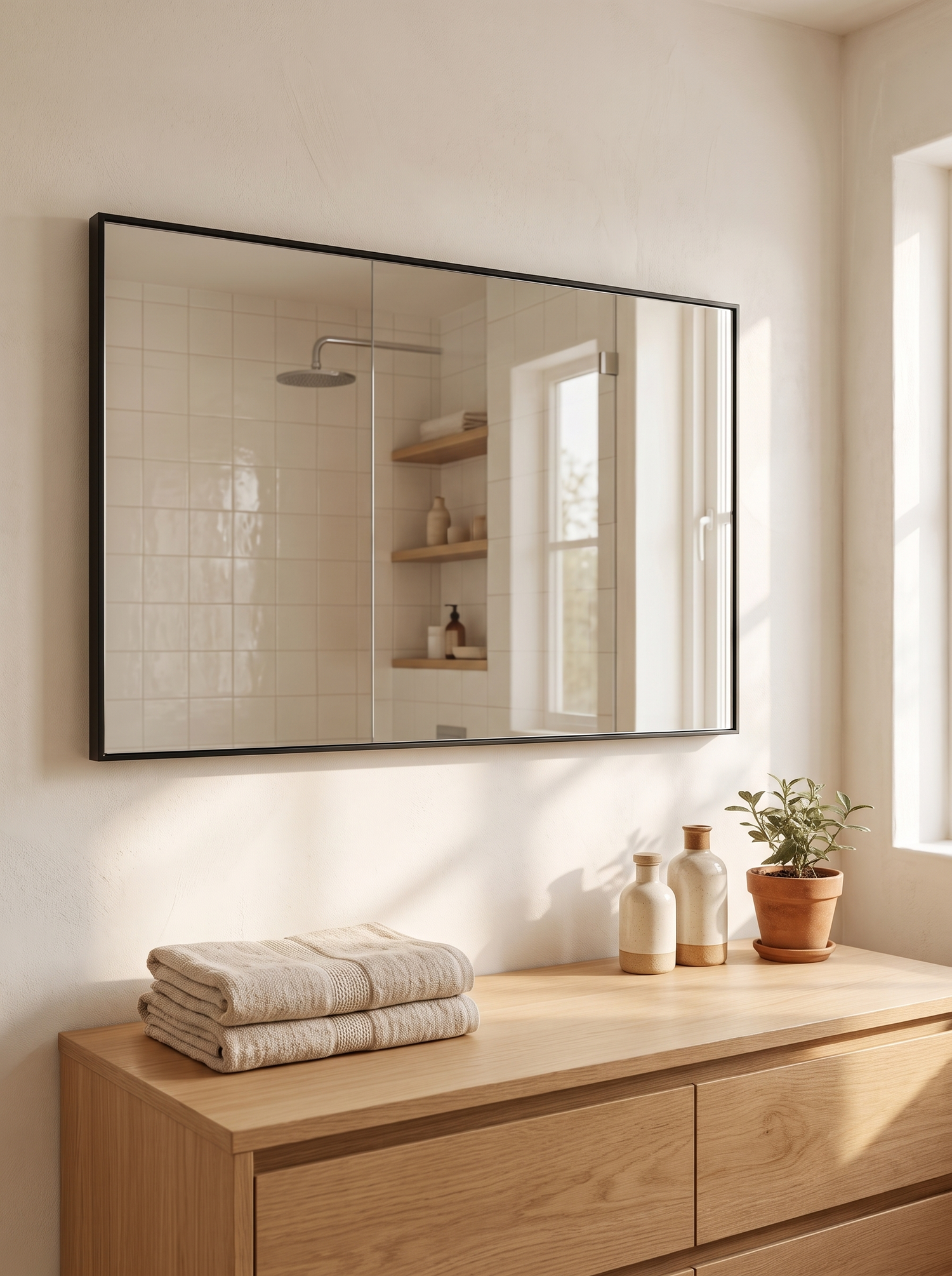 LuxAura Glossy Black Vanity Mirror lifestyle 2