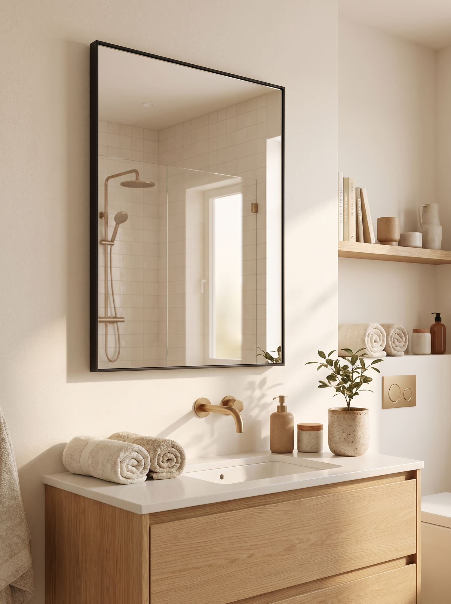 LuxAura Glossy Black Vanity Mirror lifestyle 1