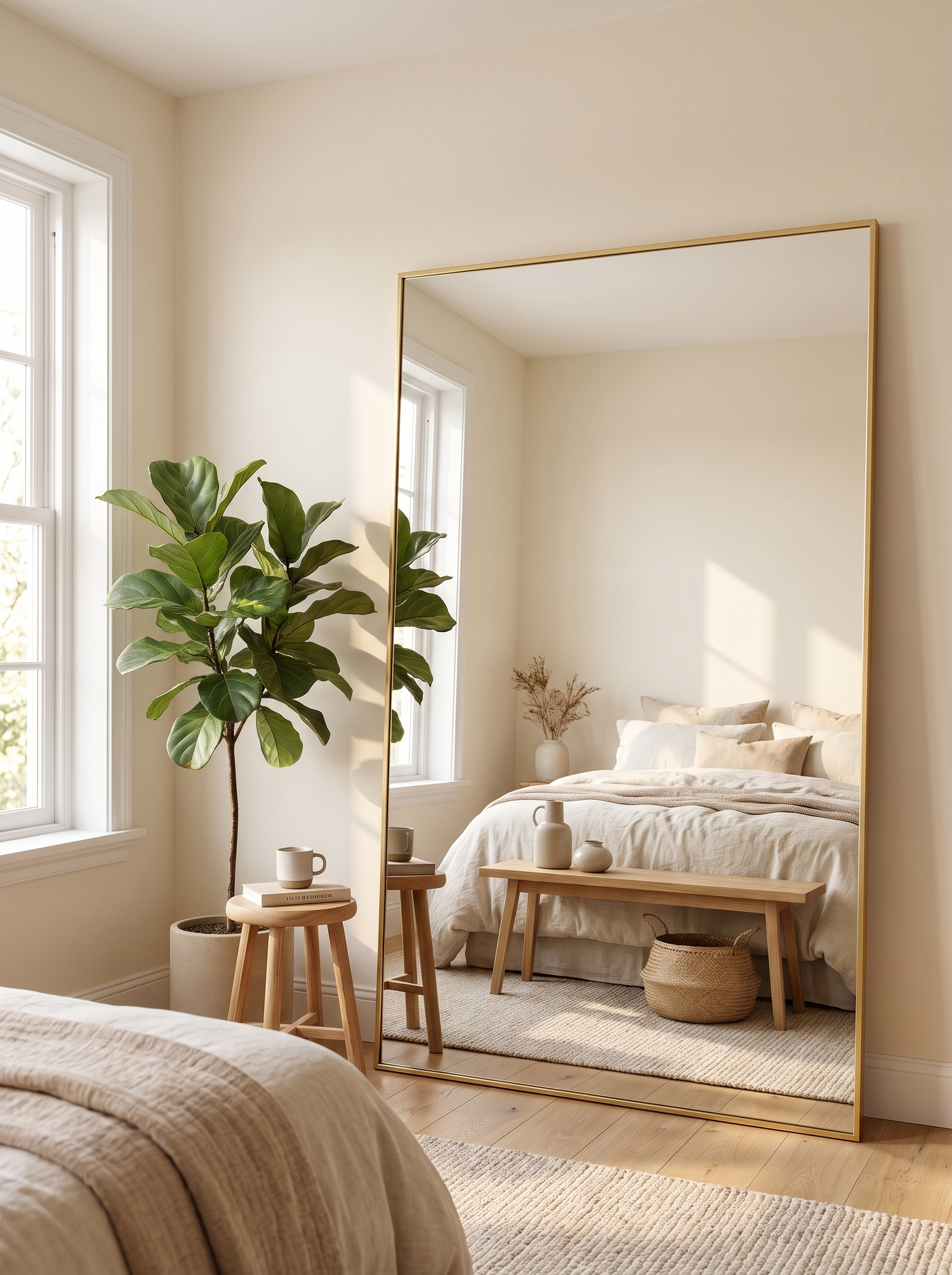 LuxAura Gold Rectangle Floor Mirror lifestyle 1