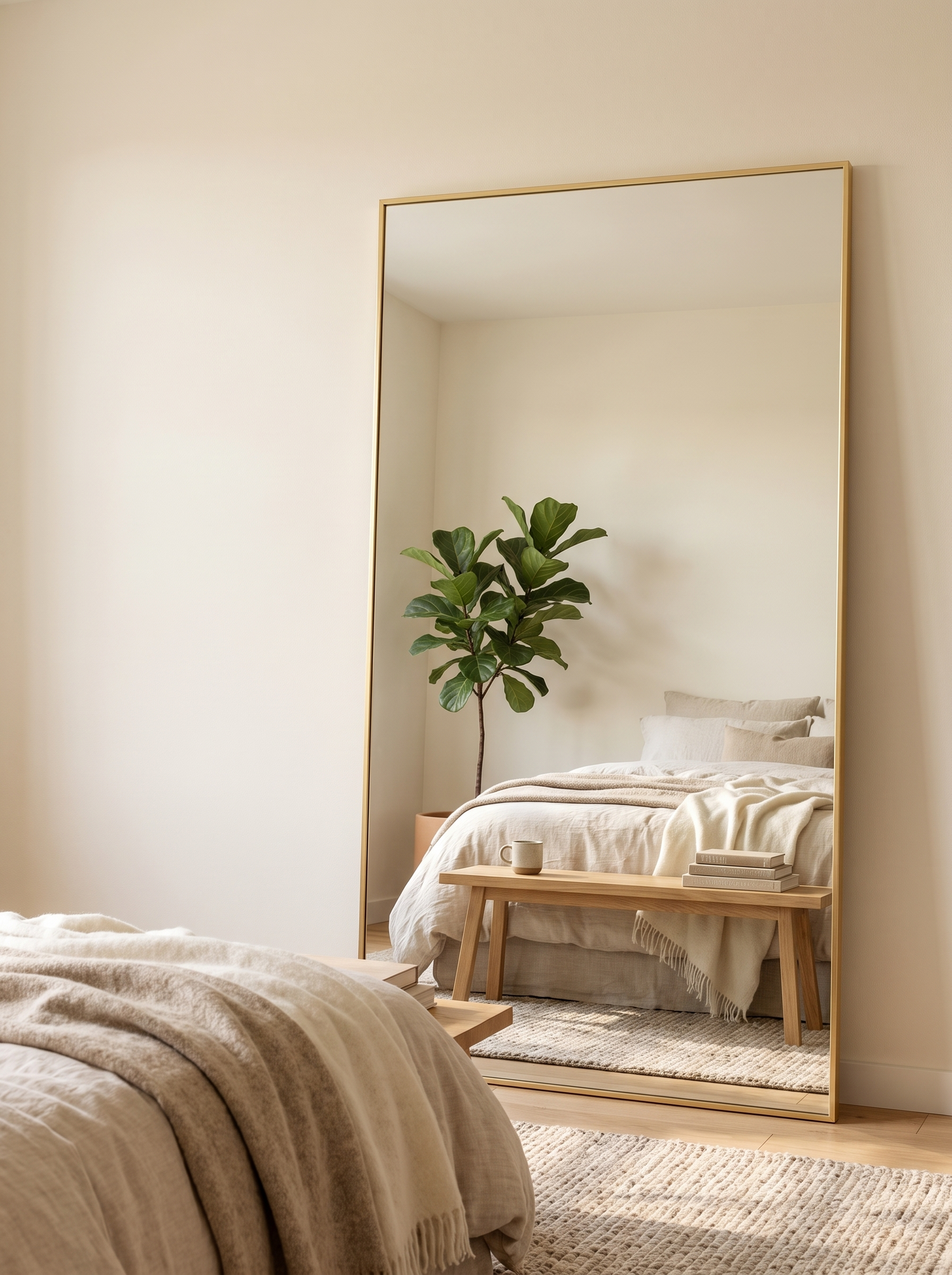 LuxAura Gold Rectangle Floor Mirror lifestyle 2