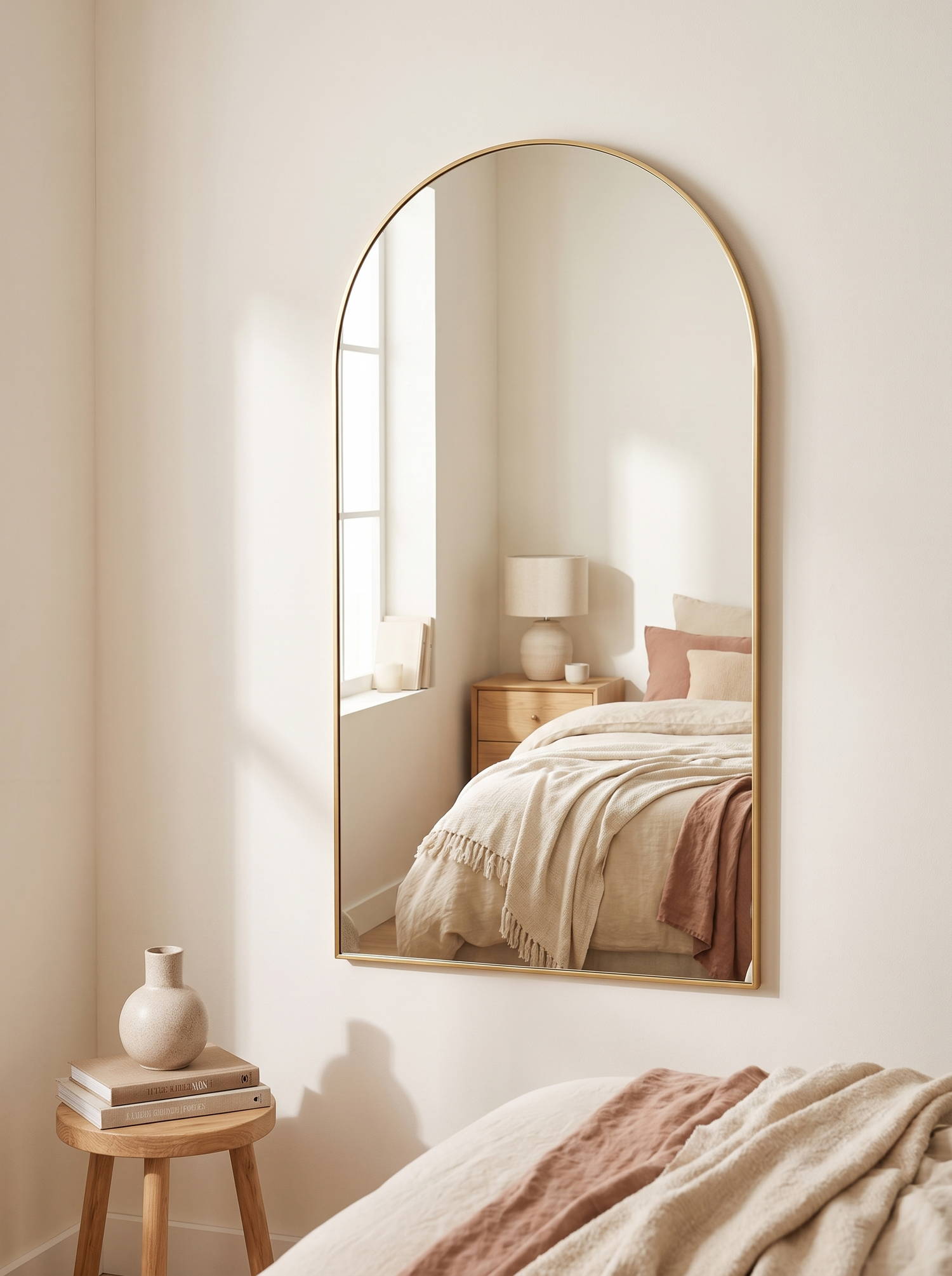 LuxAura Gold Bracket Arch Mirror in a warm white interior slot 3