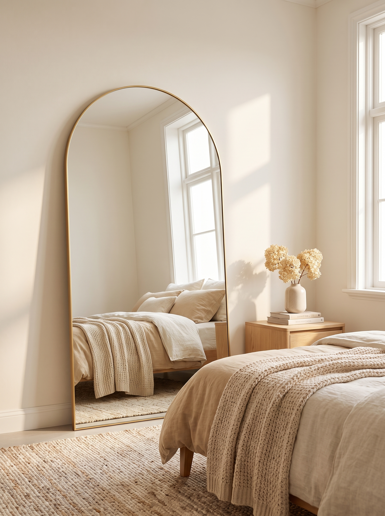 LuxAura Gold Bracket Arch Mirror in a warm white interior slot 2