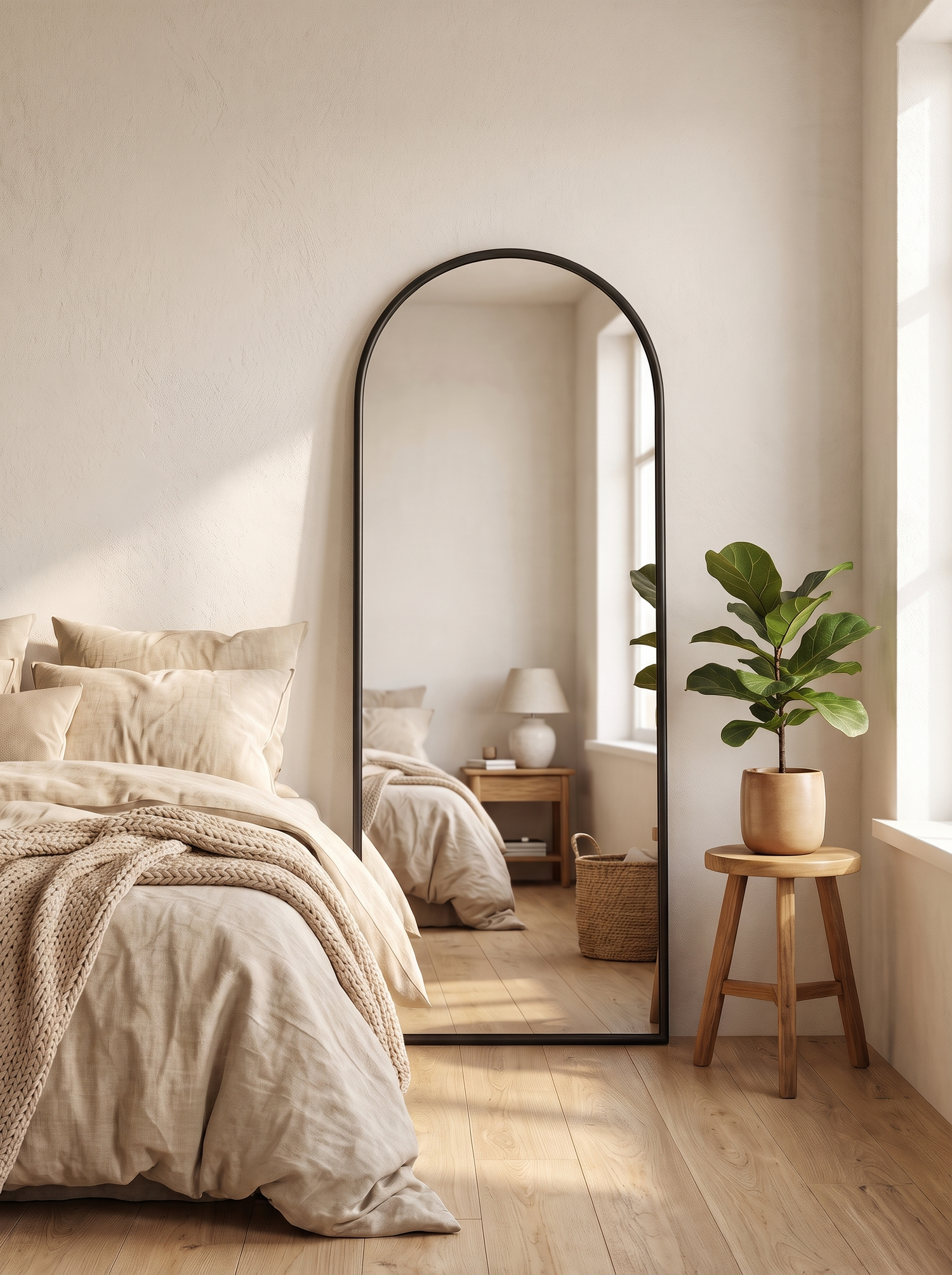 LuxAura Black Bracket Arch Mirror in a warm white interior slot 3