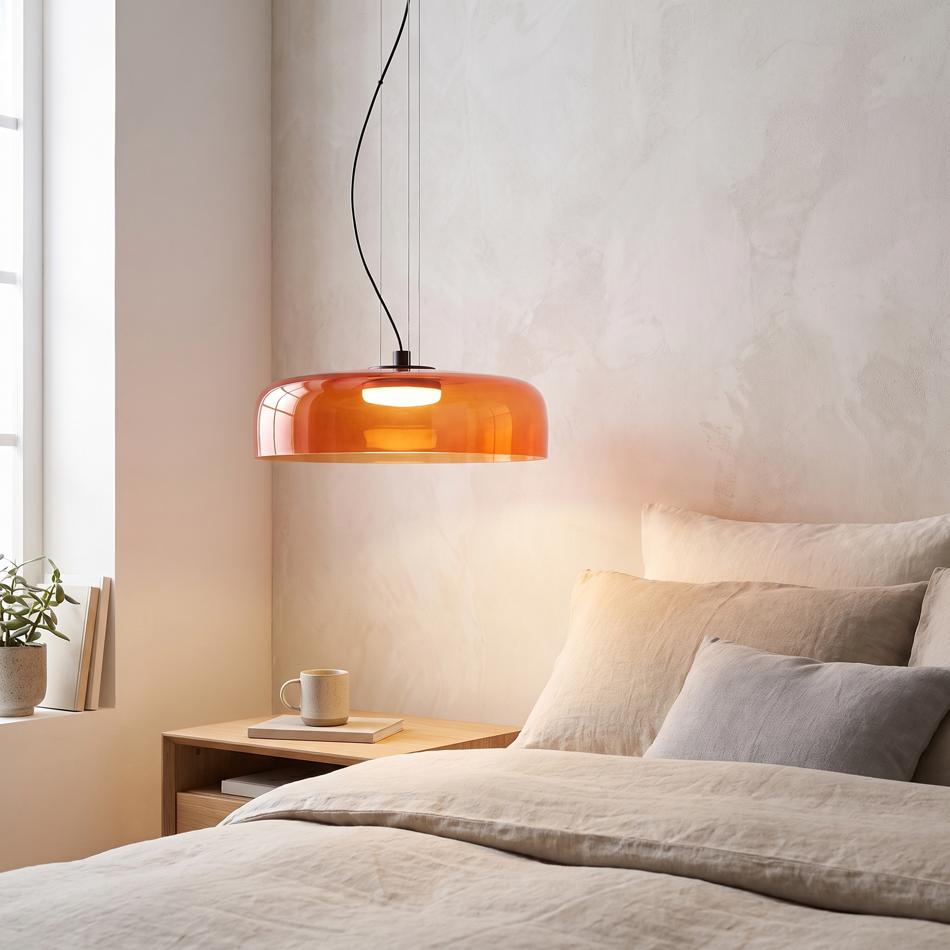 Nordic glass pendant light as a bedside pendant in a bedroom