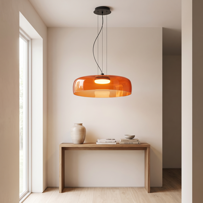 Nordic glass pendant light in an entry hallway