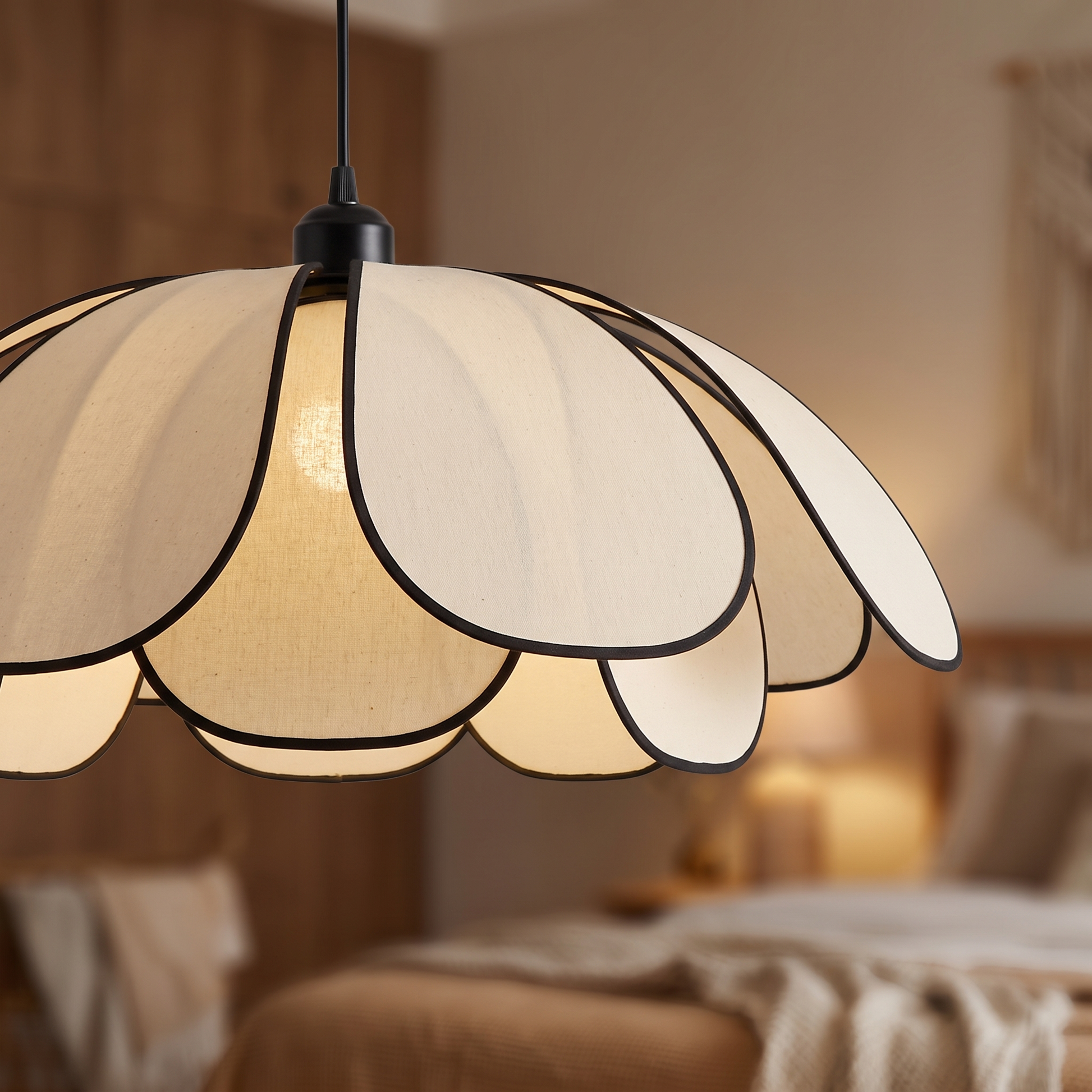 Close detail of the cream style petal chandelier