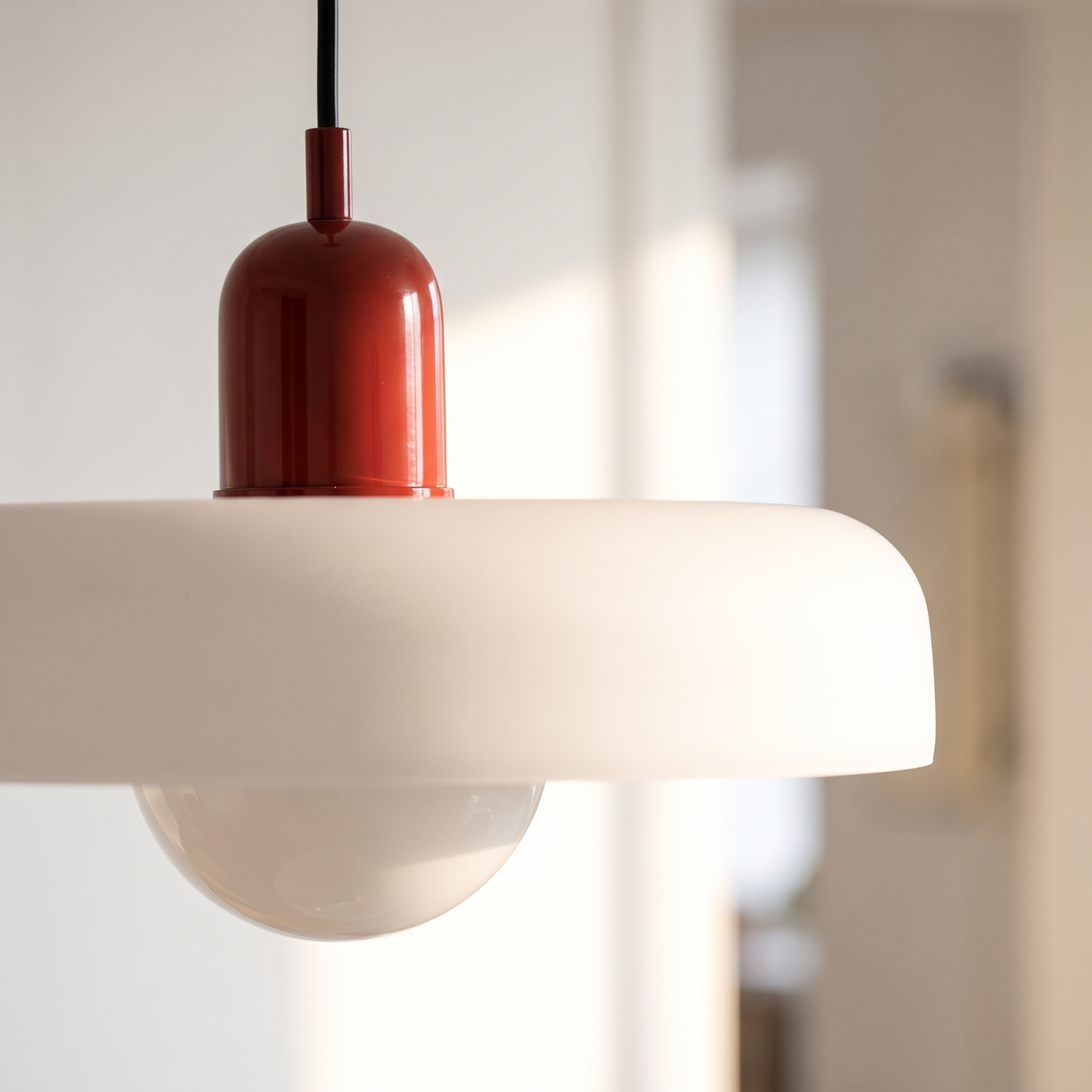 Close detail of the Memphis modern glass chandelier