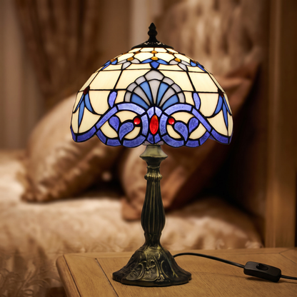 Close detail of the bedside table lamp