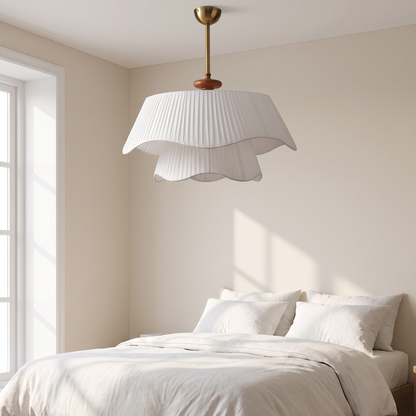 Cream style chandelier in white in a bright bedroom