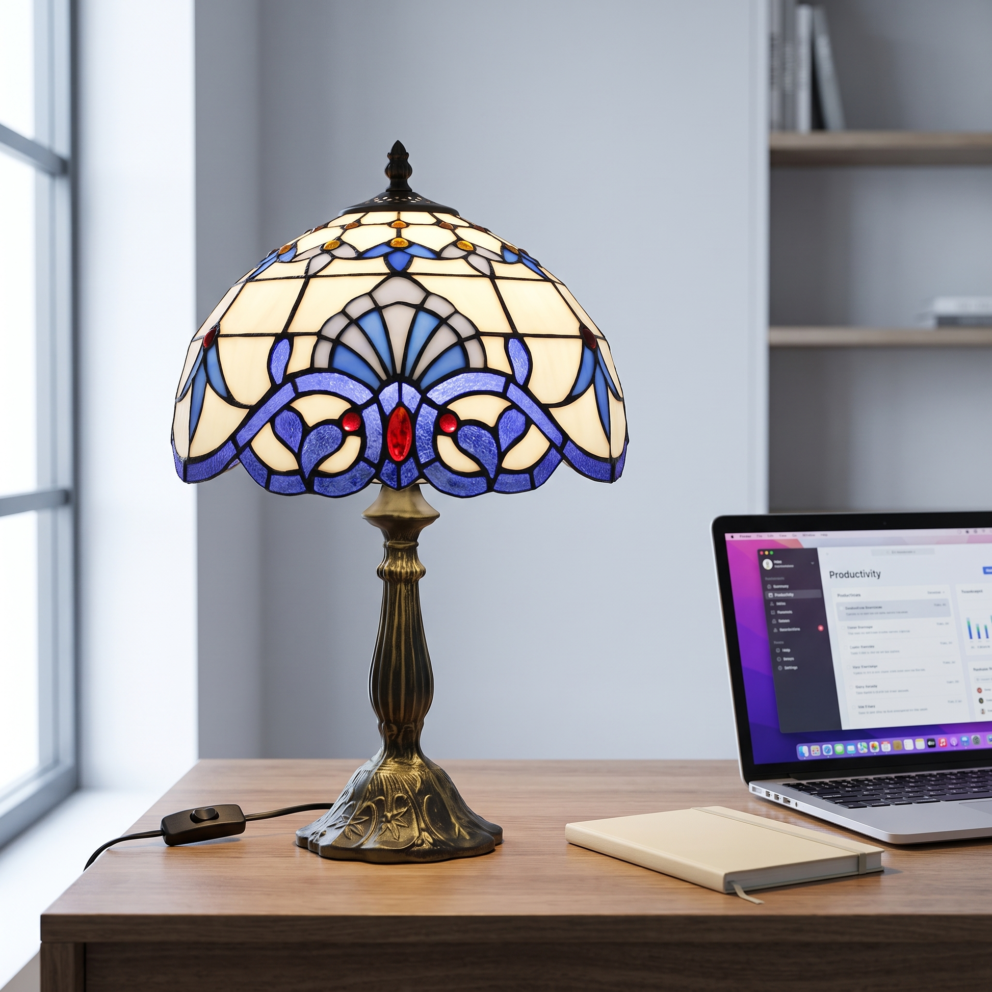 Bedside table lamp on a home office desk