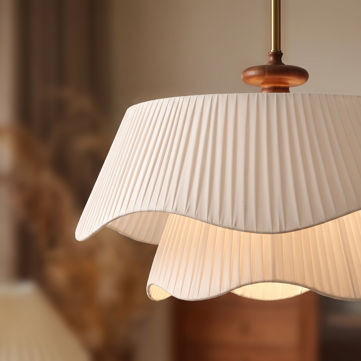 Close detail of the cream style chandelier