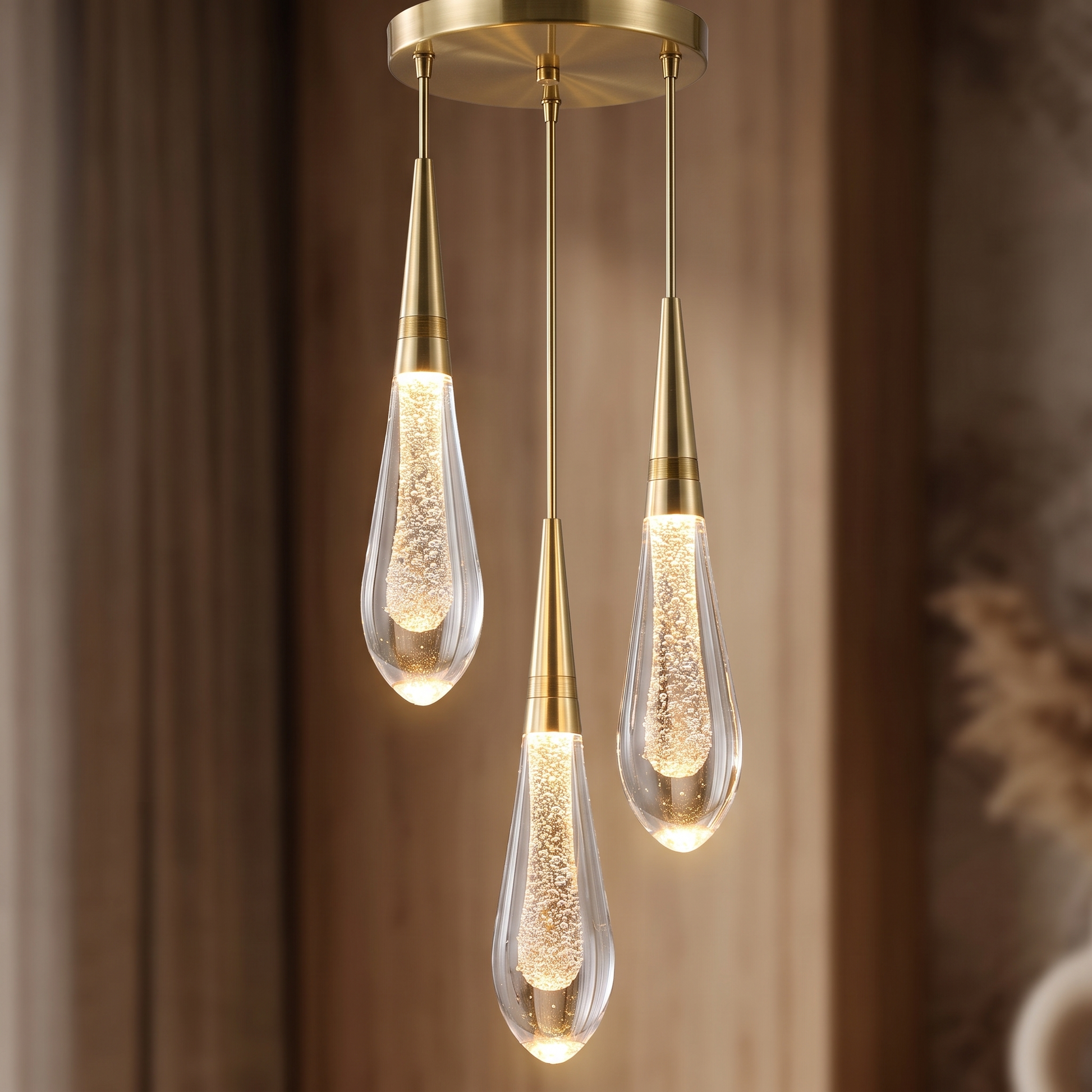 Close detail of the postmodern crystal pendant light