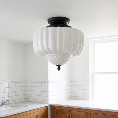 Marlo vintage French glass ceiling light in a period style bathroom
